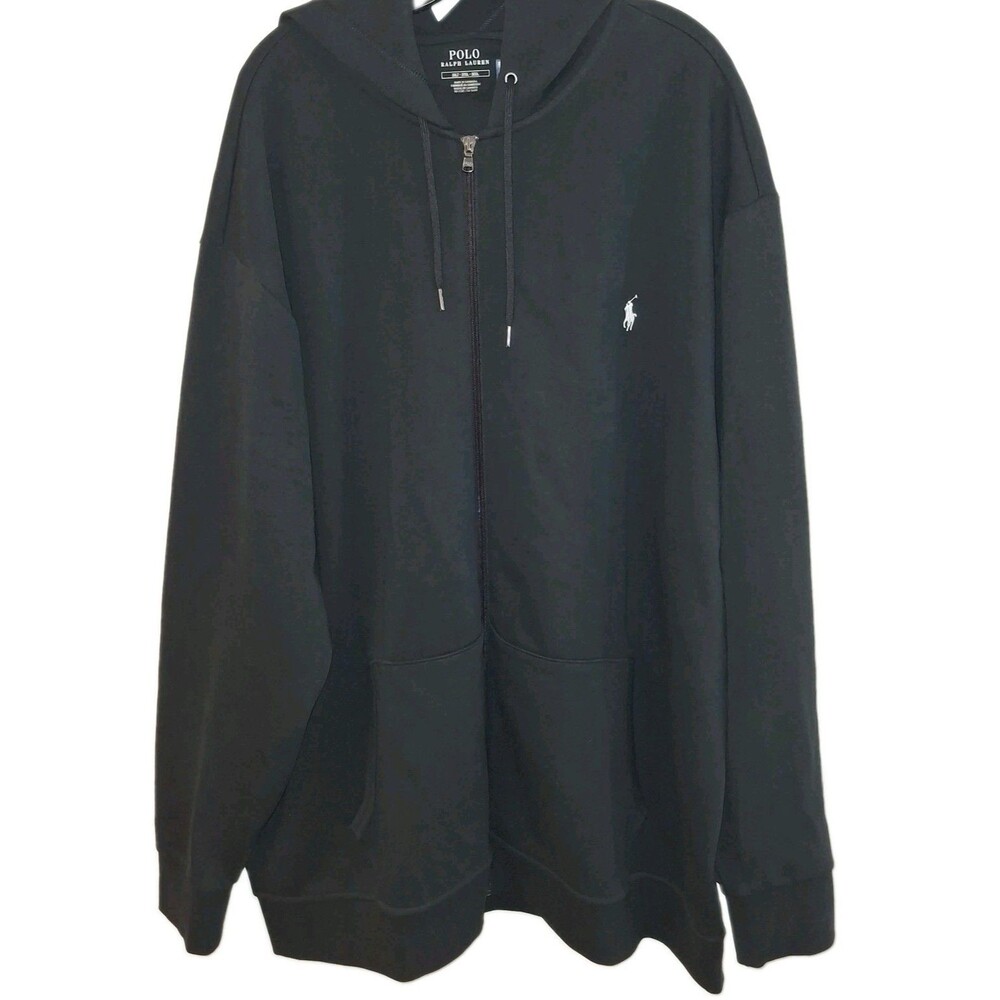 Polo Ralph Lauren Mens 3XLT Black Hoodie Double Knit Full Zip Pony Big Tall